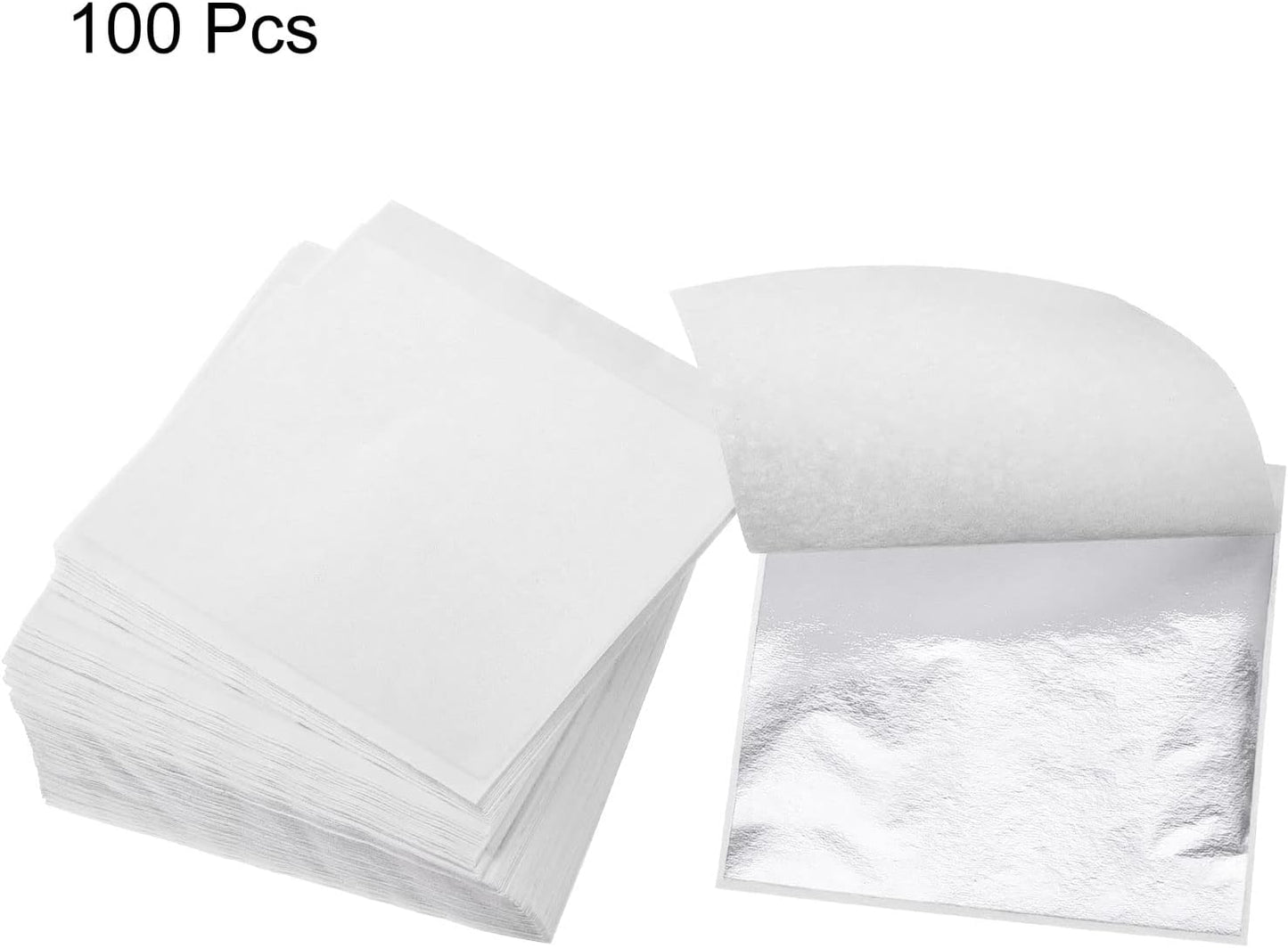 MECCANIXITY Gold Leaf Foil Sheet, Bright Silver Leaf Papers, 3.3 x 3.1inch for Art Decoration, Sculptures, Painting, Pack of 100