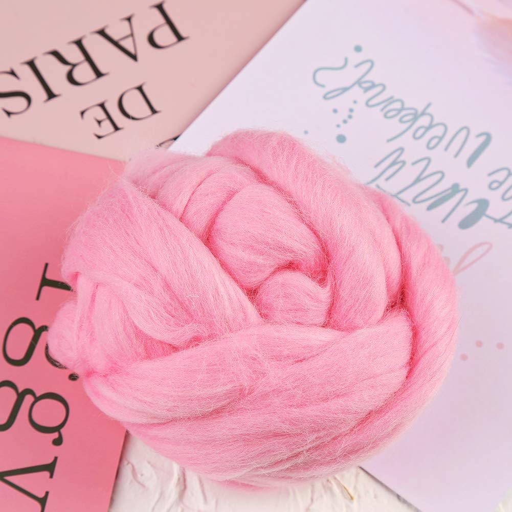 3.53oz Wool Roving Yarn, Fiber Roving Wool Top, Needle Felting Supplies, Pure Wools, Chunky Yarn, Spinning Wools for Needle Felting Wet DIY Hand Spinning (Antique Pink)