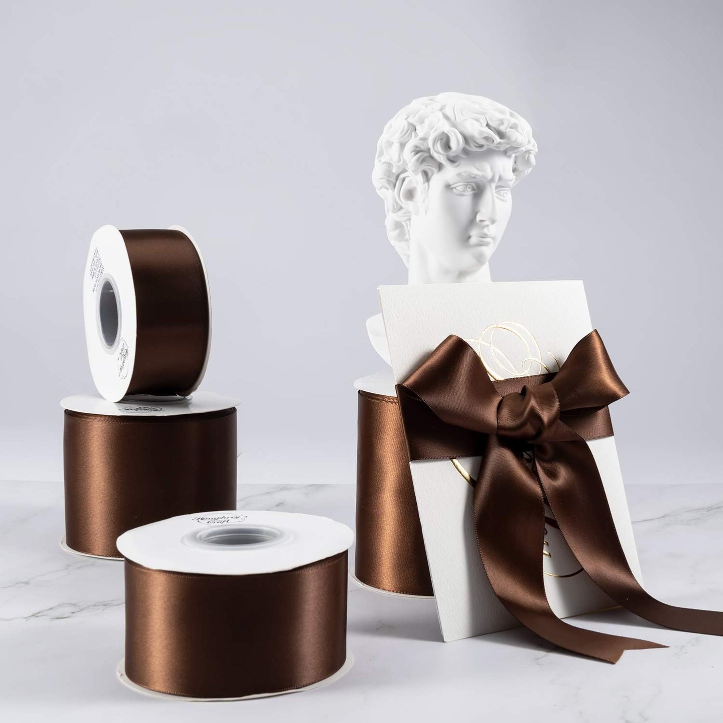 Humphrey's Craft 1-1/2 Inch Brown Double Faced Satin Ribbon - 25 Yards Variety of Color for Crafts Gift Wrapping DIY Bows Bouquet Decoration Sewing Christmas Tree Wedding and Invitation Card.