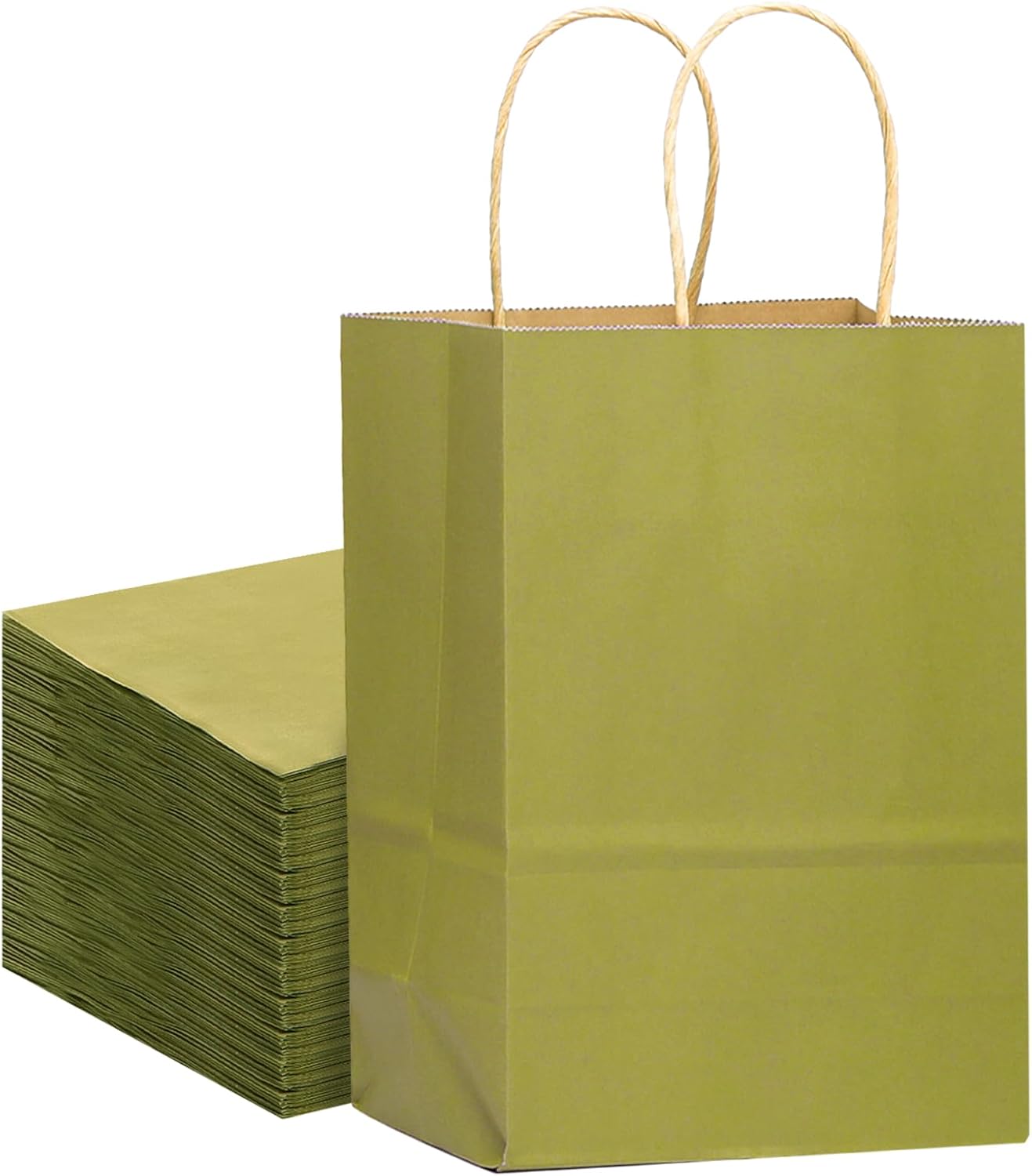 qiqee 32-Packs Forest Green Paper Gift Bags with Handles Bulk 7.6"x4.75"x10.5" Medium Size Gift Bags Multiple Uses