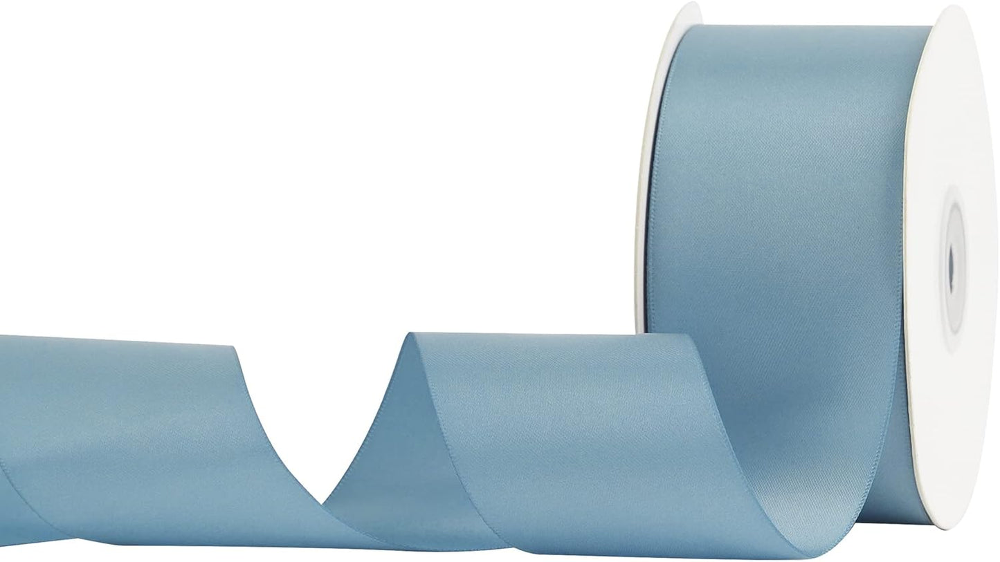 HUIHUANG Dusty Blue 2 inch Wide Double Face Satin Polyester Ribbon for Wedding, Baby Shower, Christmas, Birthday, Valentine's Day - 25 Yards/Roll
