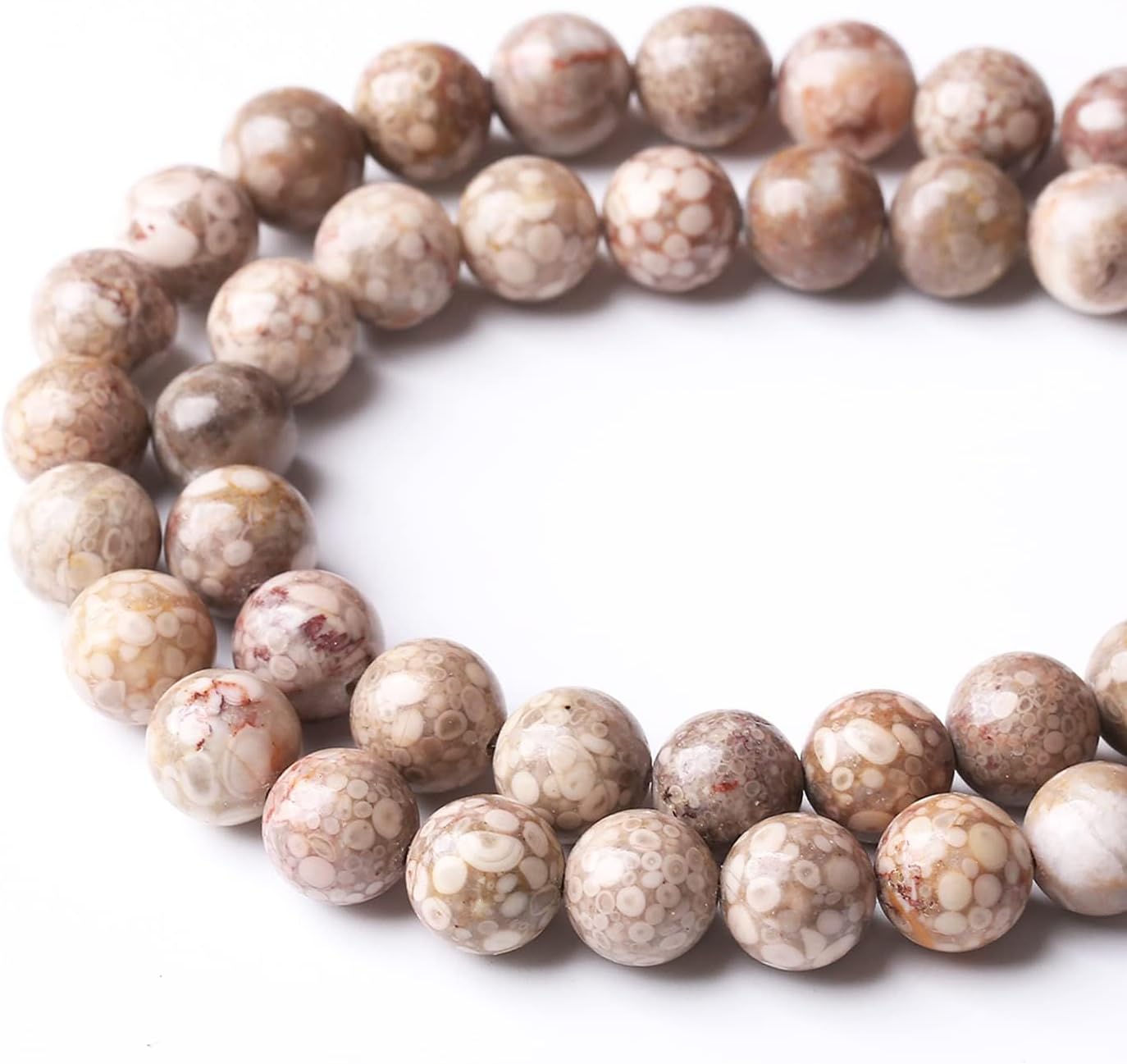 90PCS 4MM Flowery Cowry Fossil Beads Round Loose Stone Beads for Jewelry Making DIY Energy Stone Healing Power Bracelet 15"