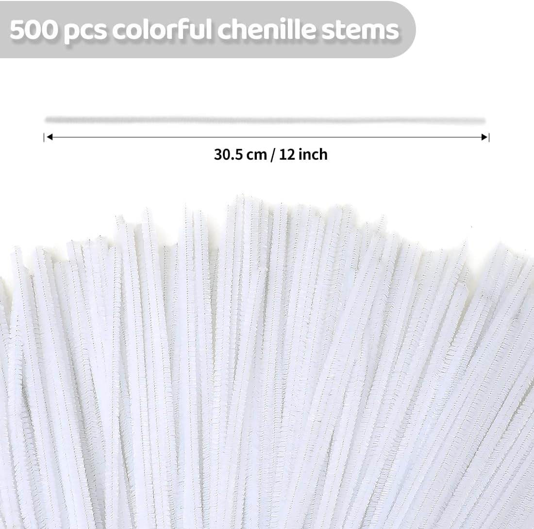 Eppingwin 500pcs Pipe Cleaners, White Pipe Cleaners Craft Supplies,Chenille Stems for DIY Arts Crafts Project(White)