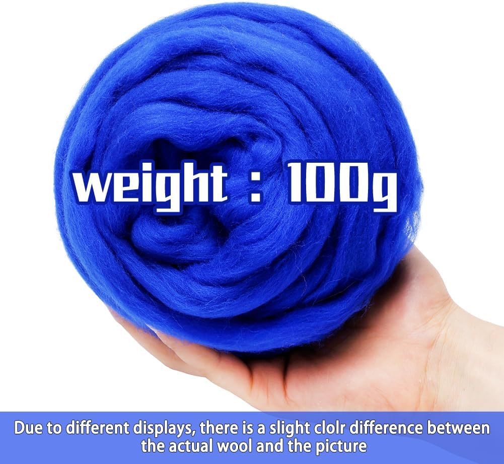 3.53oz Wool Roving Yarn, Wool Felting Supplies, Pure Wools, Chunky Yarn, Spinning Wool Roving for Needle Felting Wet Felting DIY Hand Spinning (Dark Blue)