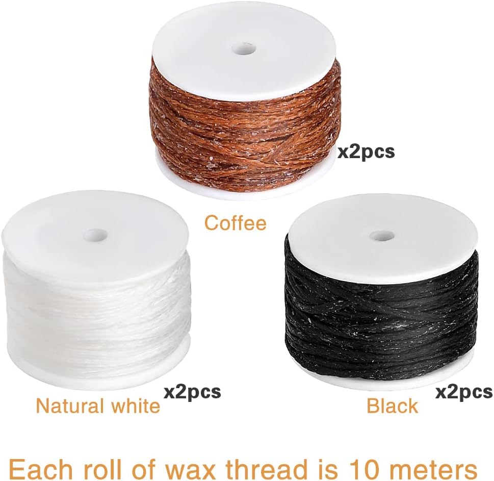 6 Pack Waxed Thread Leather Sewing Awl Replacement Spools, Repair Stitch Thread, Leather, Canvas Sewing Awl for All Stitching Tool, 3-Color