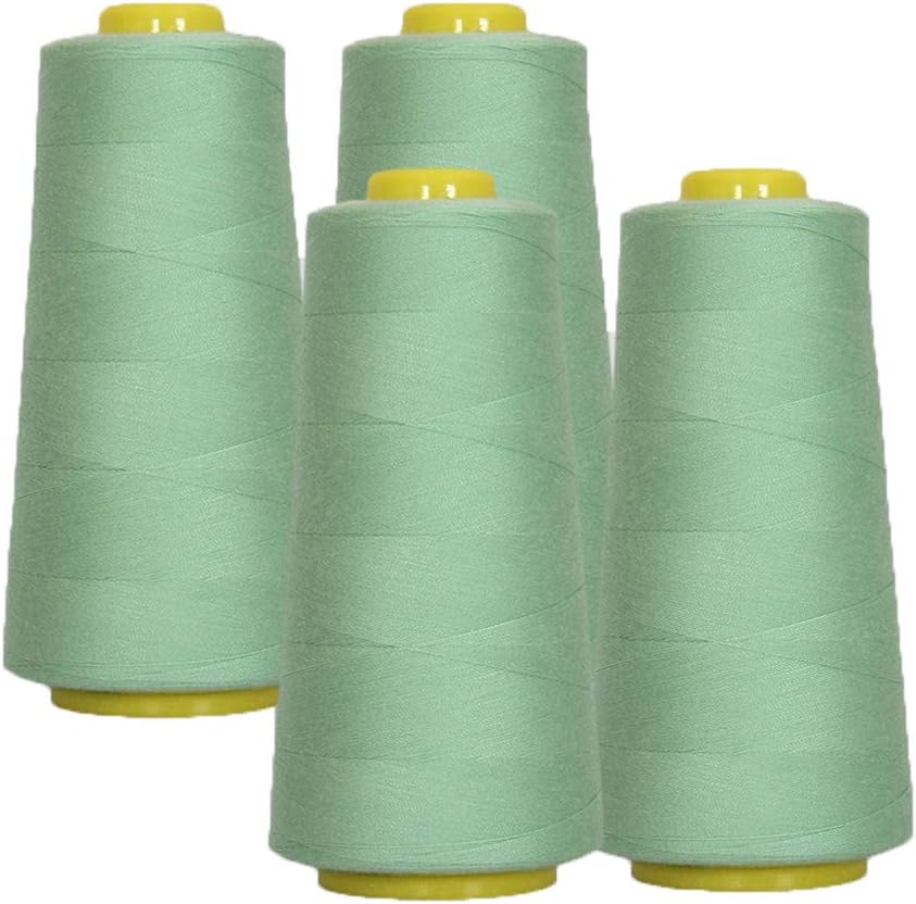 AK Trading 4-Pack Mint Green All Purpose Sewing Thread Cones (6000 Yards Each) of High Tensile Polyester Thread Spools for Sewing, Quilting, Serger Machines, Overlock, Merrow & Hand Embroidery
