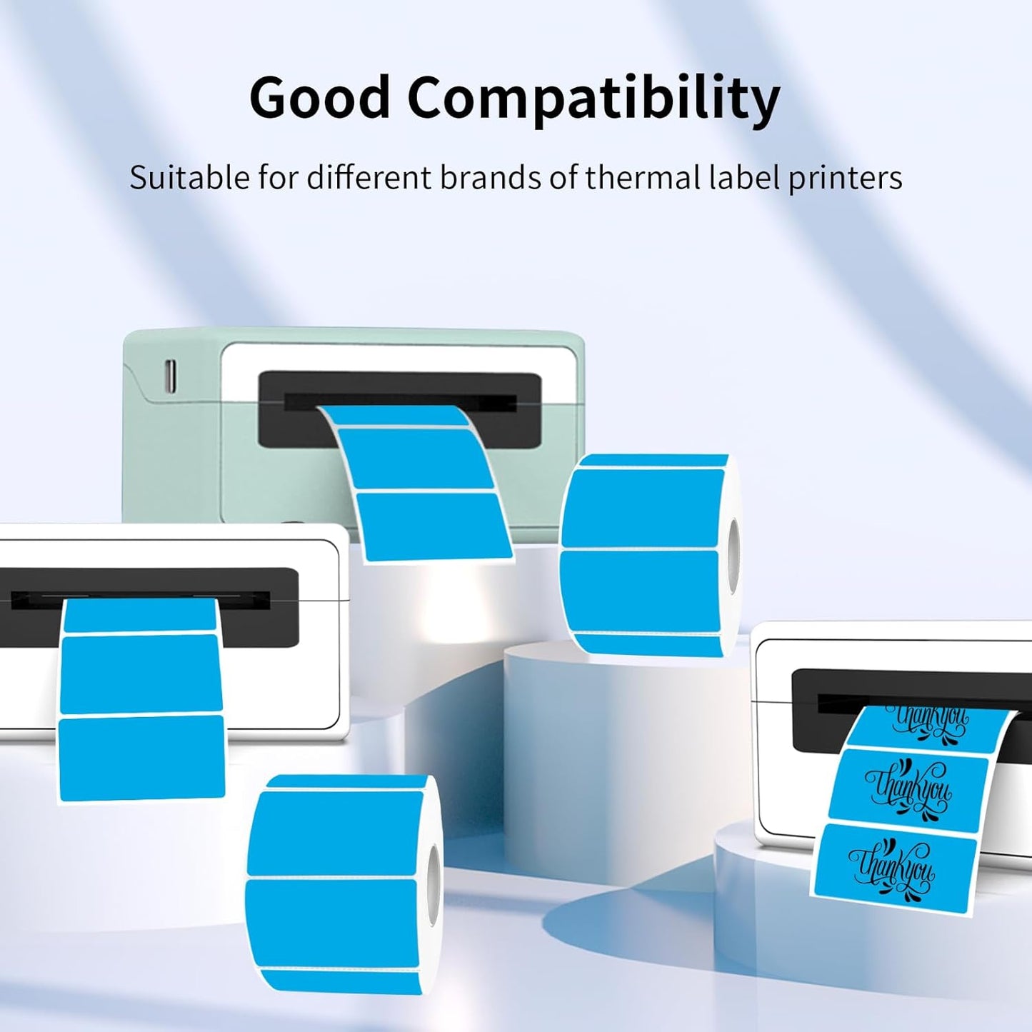 2x1 Inch Thermal Labels, Blue Thermal Printer Stickers, Waterproof Self-Adhesive Shipping Label Printer Sticker for Barcode, Name, Address, 300 Labels/Roll