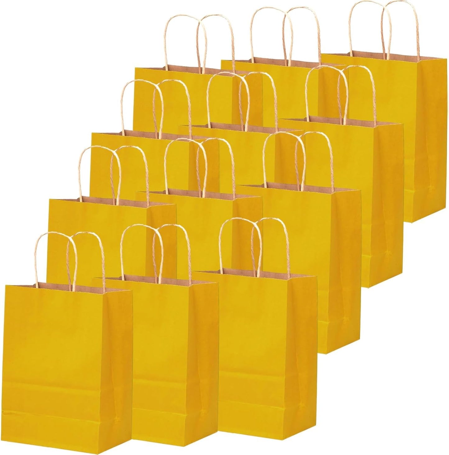 qiqee 32-Packs Yellow Paper Gift Bags with Handles Bulk 7.6"x4.75"x10.5" Medium Size Gift Bags Multiple Uses