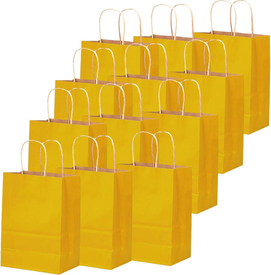 qiqee 32-Packs Yellow Paper Gift Bags with Handles Bulk 7.6"x4.75"x10.5" Medium Size Gift Bags Multiple Uses