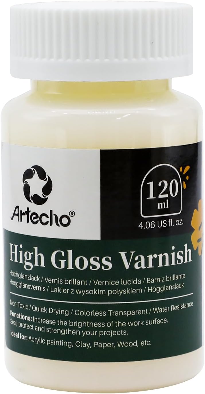 Artecho High Gloss Varnish 4oz / 120ml for Acrylic Painting, Wood, Clay, Canvas