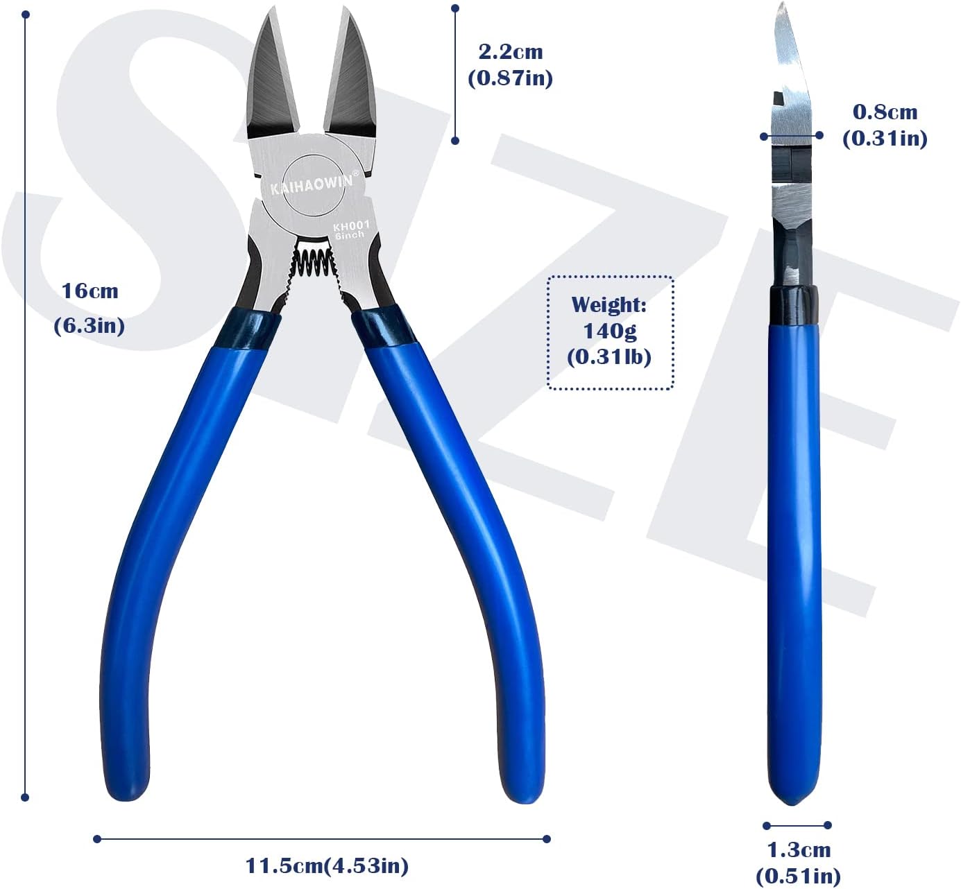 Wire Cutters 2 Pack, 6.5 inch,KAIHAOWIN Flush Cutters Diagonal Cutters Side Cutters Precision Ultra Sharp Spring Loaded Wire Snips Clippers Dikes Cutting Pliers Small for Crafting Jewelry Making,Blue