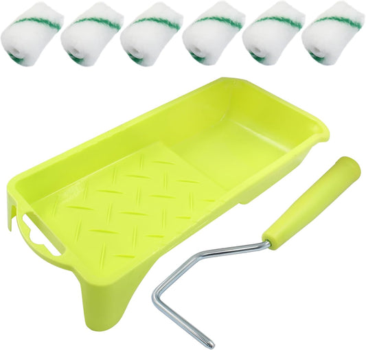 Litoexpe 2 Inch Paint Roller, Mini Paint Roller Kit (Including 6 Ultra-fine Fiber Roller Covers, 1 Paint Tray, and 1 Roller Frame), Touch Up Small Paint Roller for Painting Wall, Door (Green)