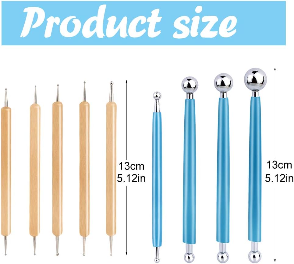 9 PCS Dotting Tools Ball Styluses with Box, Pen Dotting Tools Set for Rock Painting, Pottery Clay Modeling Embossing Nail Art