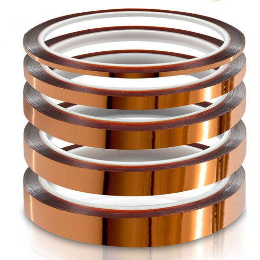 MYJOR high Temp Tape, Heat Press Tape Used to Protect CPU, PCB Circuit Board Professionals (1/8", 1/4", 3/8", 1/2", 5/8"-108ft, 5 Rolls)
