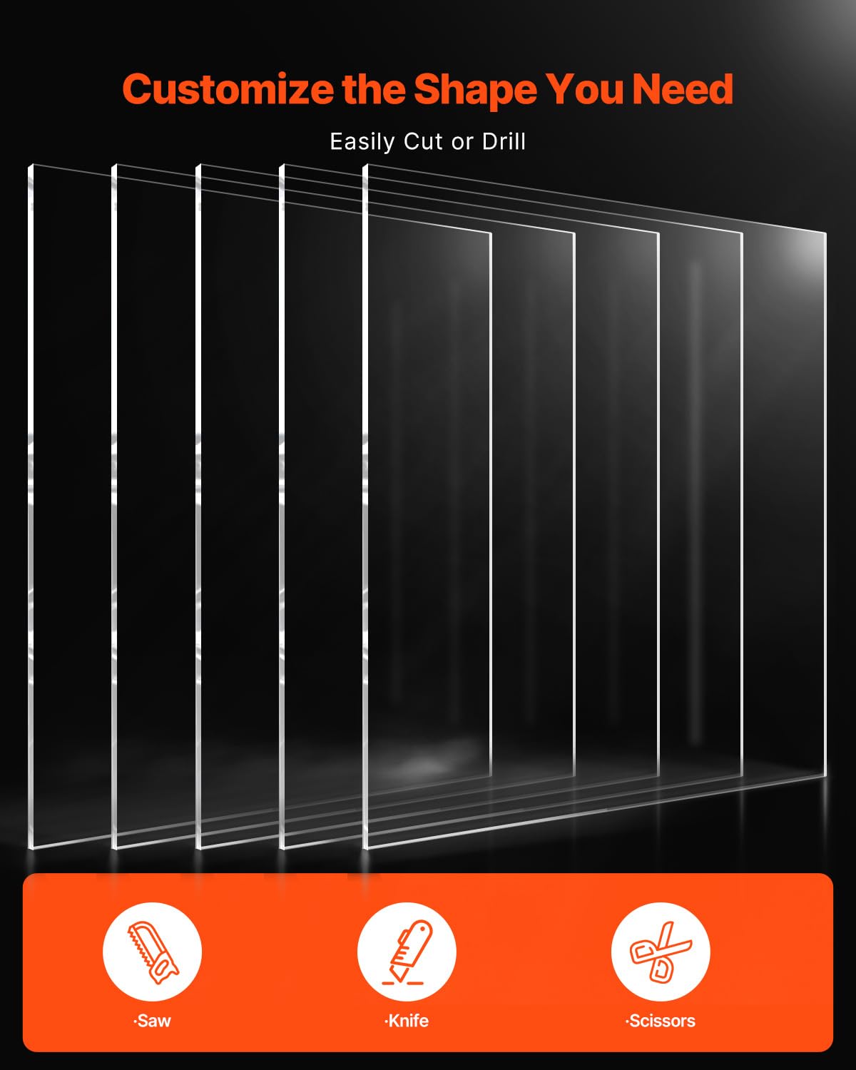 VEVOR PET/Plexiglass Sheets, 5-Pack Plastic Sheet, 24 x 36 Inch 0.04 Inch Thick Transparent Clear Flexible Plastic Panels for Craft, Replacement Picture Frame Glass, DIY Display Project, Easy to Cut