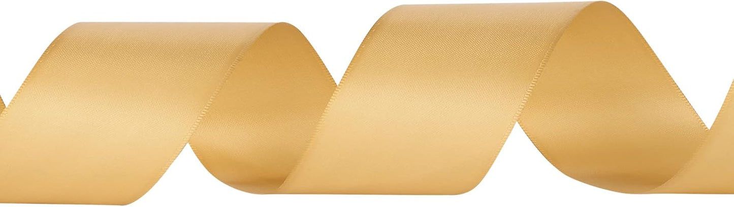 LIUYAXI Old Gold Double Faced Satin Ribbon, 2" X Continuous 25 Yards, Ribbons Perfect for Gift Wrapping Wedding Bouquet Decor DIY Craft Bow Making & Other Projects
