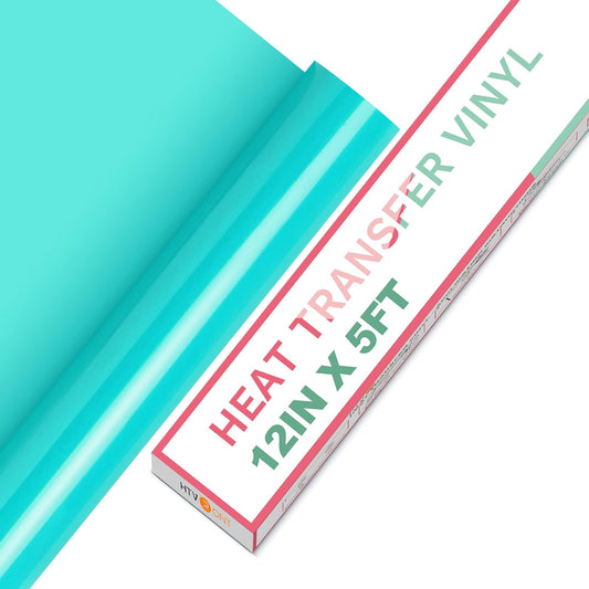 HTVRONT HTV Vinyl Rolls - 12" x 5ft Turquoise Heat Transfer Vinyl for Shirts & All Cutter Machines - Easy to Cut & Weed