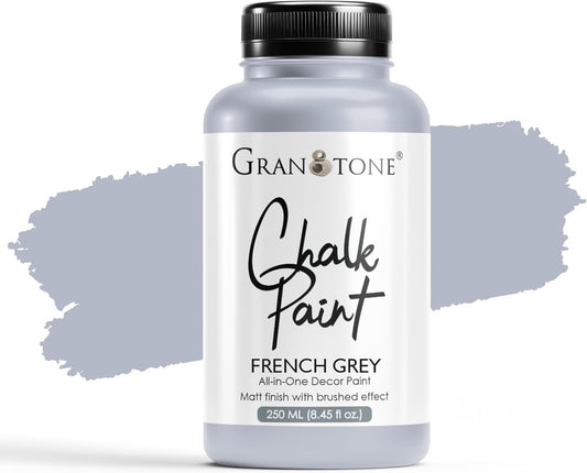 GRANOTONE Chalk Paint for Furniture, Matt-Finish Water-Based Acrylic Paint for Wood, Walls, Metal, Glass, Paper, Fabric Canvas, Maximum Coverage Chalk Paint for Kids & Adults, 250 Ml (FRENCH GREY)