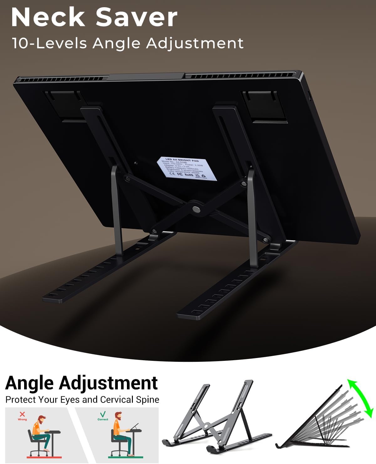 Bylitodt Cordless A4 Light Pad, Diamond Art Light Board with Stand, Lightbox for Tracing and Drawing with 6 Brightness, Tracing Pad for Weeding Vinyl, Sketching, Diamond Painting Accessories