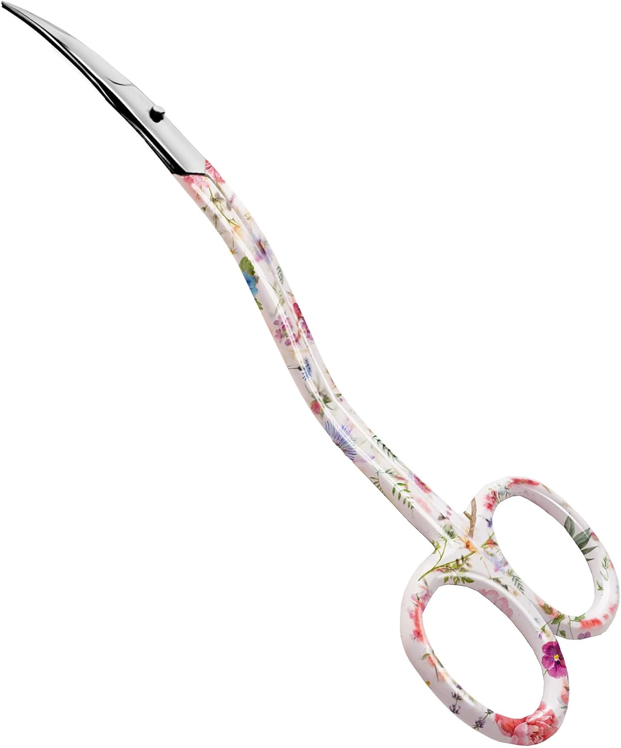 Applique Long Thin Needlepoint Blade 6.1 Inch - Double Bent Curved Offset Handle Scissors with Pouch Sleeve for Embroidery, Fabric, Thread, Knitting, Sewing, Arts & Craft (Floral)