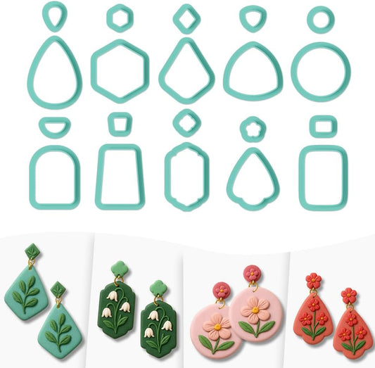 10 Sets Geometric Clay Cutters, 20pcs Shape Polymer Clay Cutting Tools for Earrings Jewelry Making, Clay Jewelry Making Kit