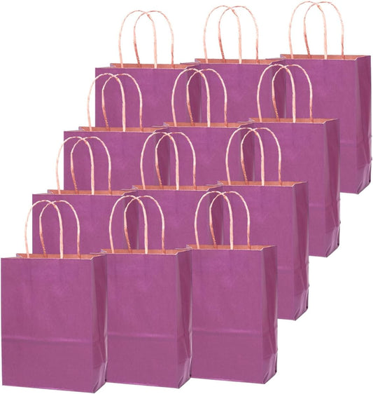 qiqee 60 pcs Kraft Bags with Handles 7.6"x4.75"x10.5" Medium Gift Paper Bag Purple Solid Color Bags