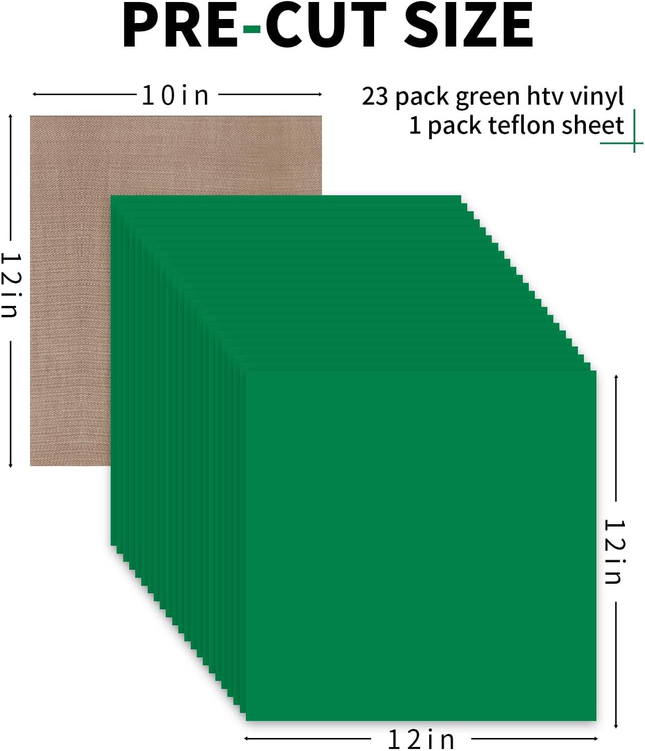 HTVRONT Green HTV Heat Transfer Vinyl - 24 Pack 12"x12" Green Iron on Vinyl Sheets for T-Shirt (1 PTFE Sheet Included), PU HTV Vinyl Easy to Cut & Weed for Heat Design