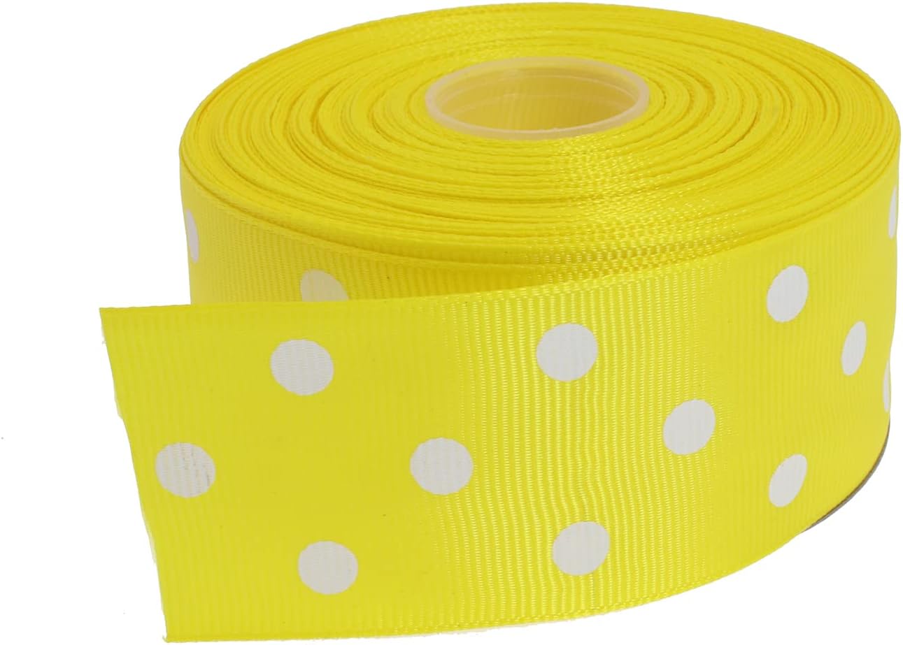 Polka Dot Grosgrain Ribbon 25 Yard Each Roll 100% Polyester (1/1-2", Yellow)