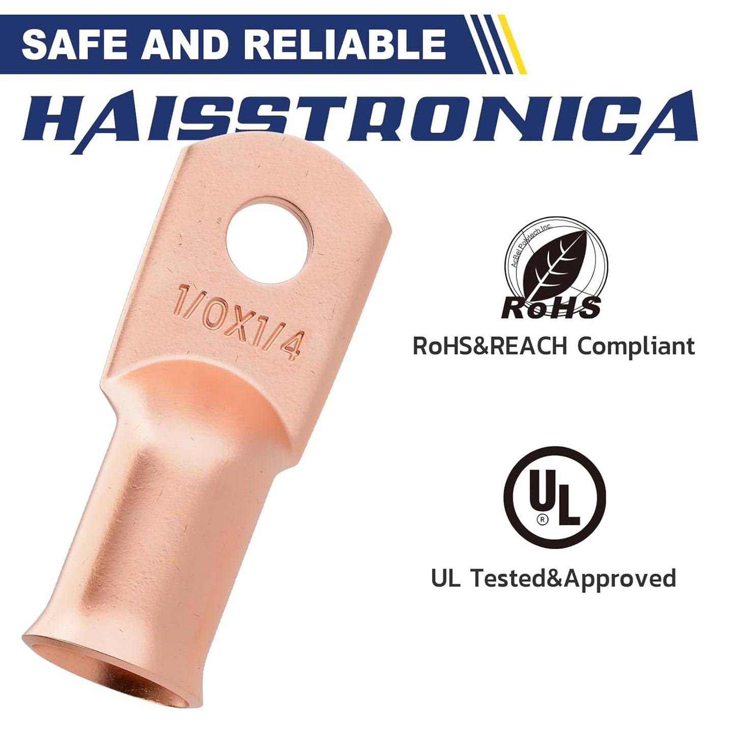haisstronica 10pcs 1/0 AWG - 1/4"(M6) Battery Cable Lugs, Heavy Duty Copper Wire Lugs with 10pcs 3:1 Adhesive Heat Shrink Tubing, 0 Gauge Wire Connectors Battery Terminal Connector, Battery Cable Ends