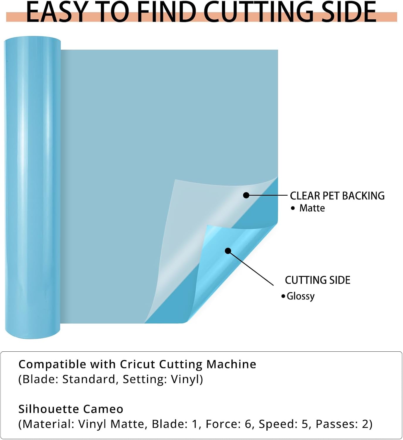 HTVRONT Light Blue Permanent Vinyl, 12" x 40 FT Adhesive Permanent Vinyl Roll for All Cutting Machine, Silhouette, Cameo Cutters, Signs, Scrapbooking, Craft, Die Cutters (Glossy Light Blue)