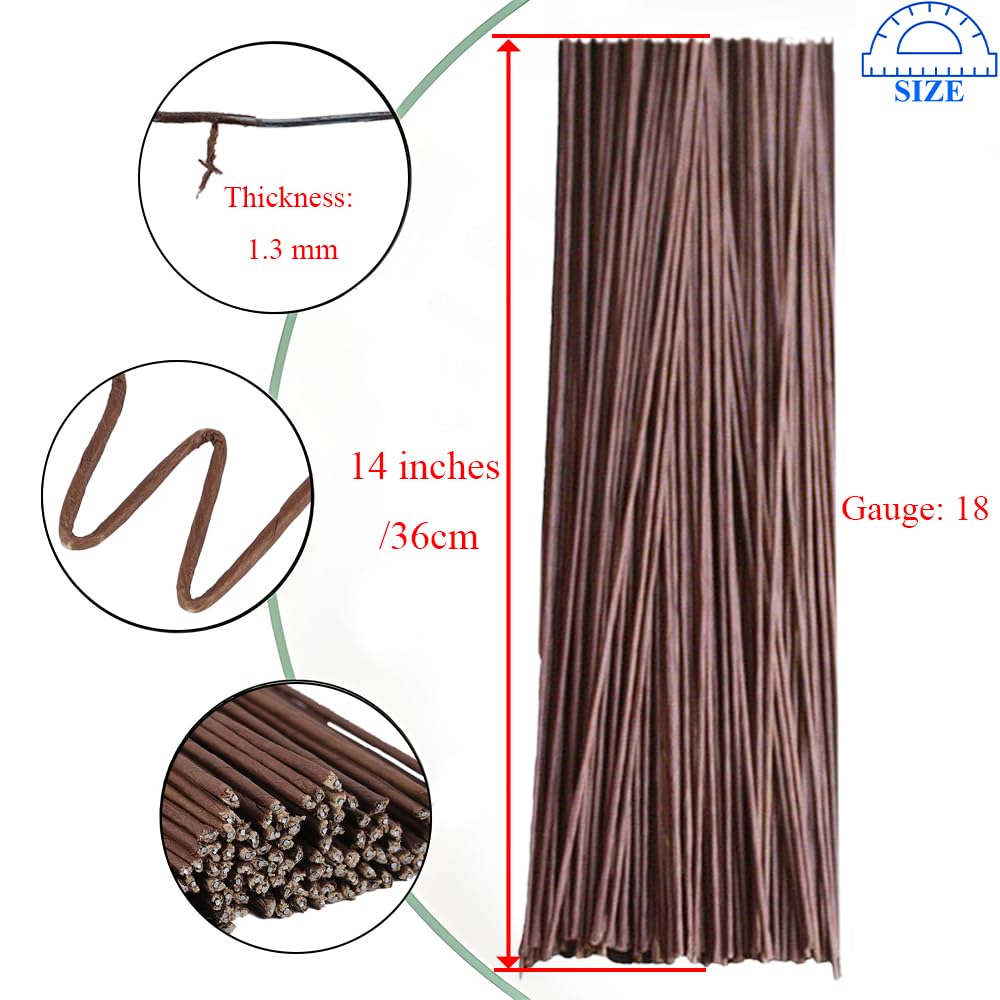 HAHIYO 18Gauge Brown Paper-Wrapped Metal Floral Wire 14 Inches(36cm), 70 Pack Flexible Paddle Wires Florist Wire Garden Wires for Craft Christmas Wreath Flower Arrangement Bouquet Wrapping Wedding DIY