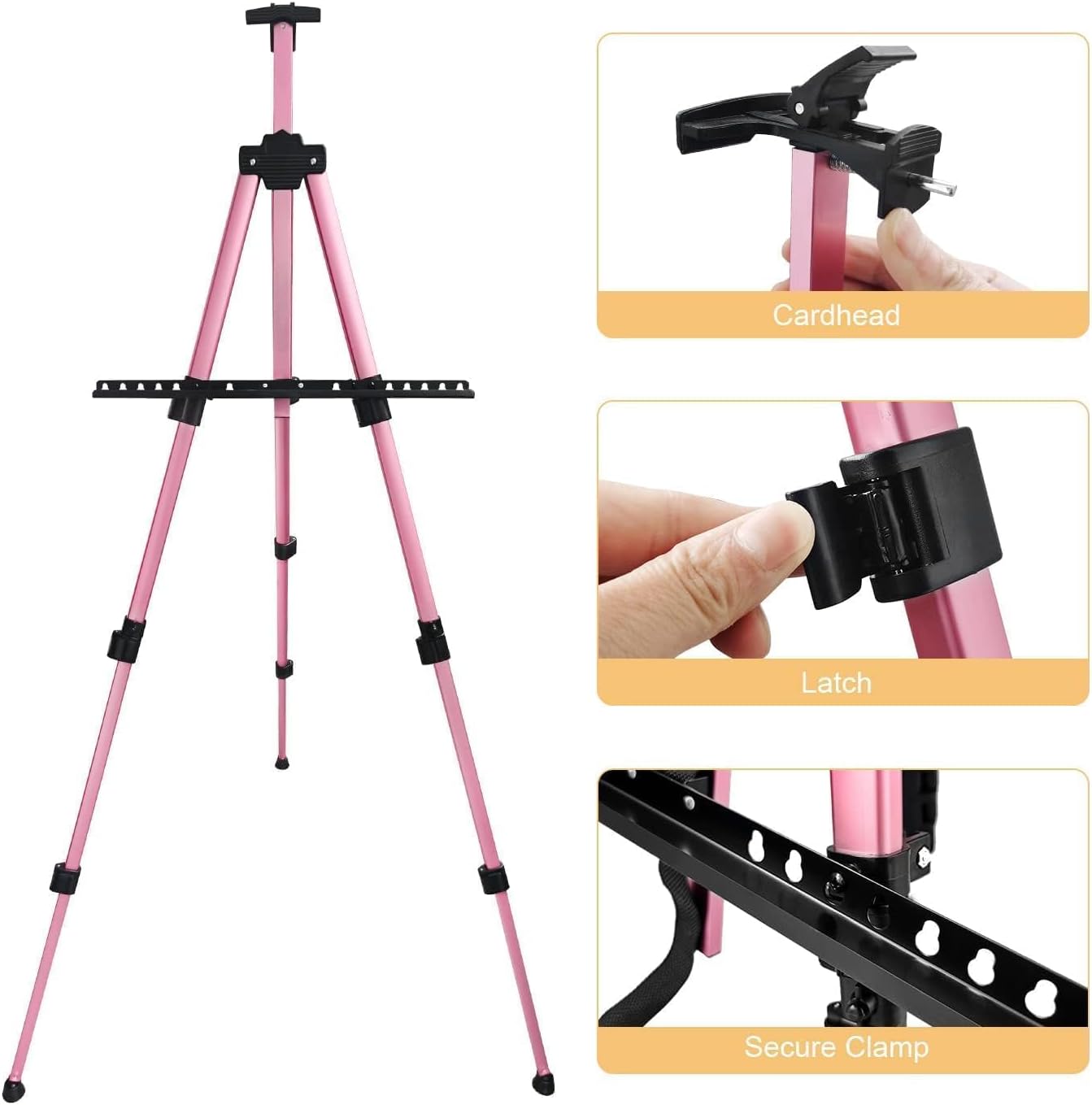 RRFTOK Artist Easel Stand, Aluminum Metal Adjustable Easel for Painting Canvases Height from 17 to 66 Inch,Carry Bag for Table-Top/Floor Drawing and Displaying(Pink)