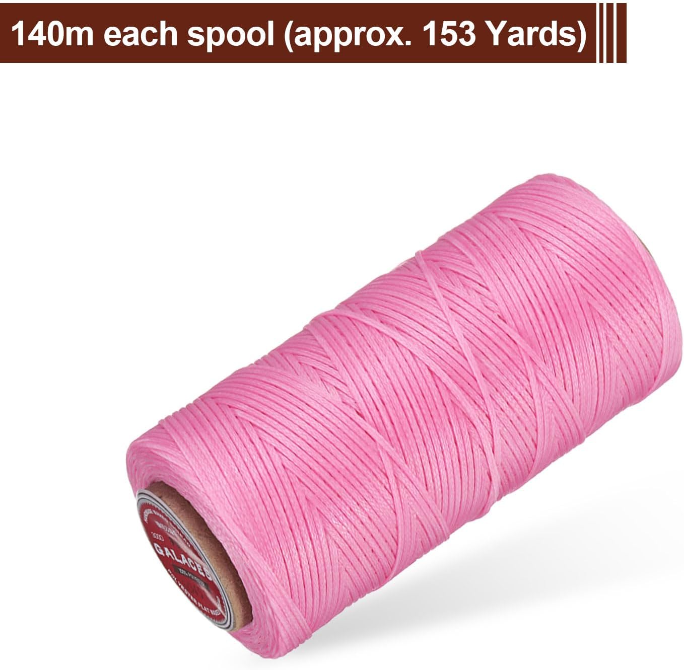 uxcell Flat Leather Sewing Waxed Thread, 140m / 153 Yards Polyester Wax String, 300D Wax Stitching Cord for Leather Crafts, Bookbinding, Bracelets Braided, Peach Pink