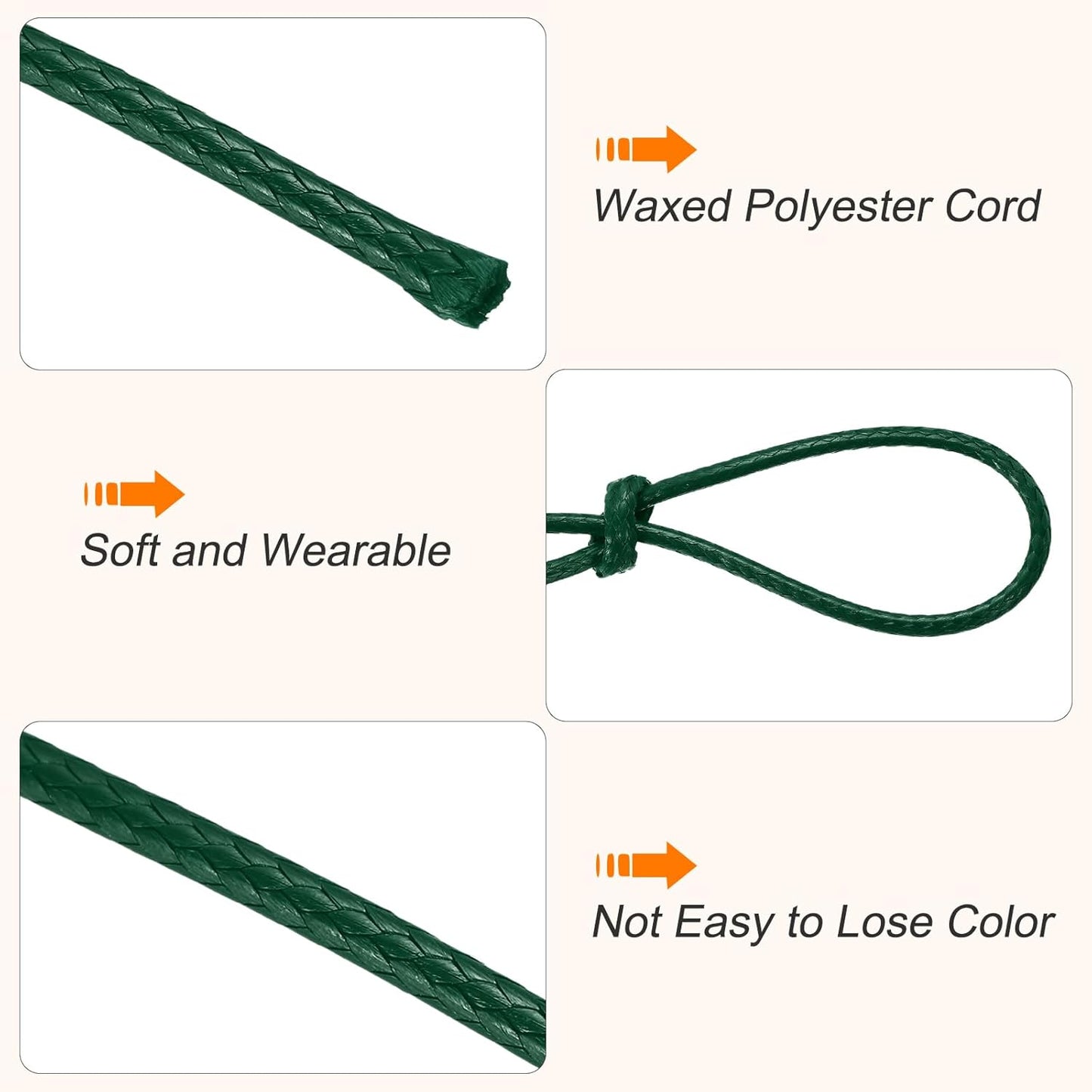 MECCANIXITY Waxed Cord 1mm Waxed Thread 87 Yard Wax String Leather Cord for Bracelet Making, Necklaces, Beading, Jewelry Making and DIY Crafts(Dark Green)