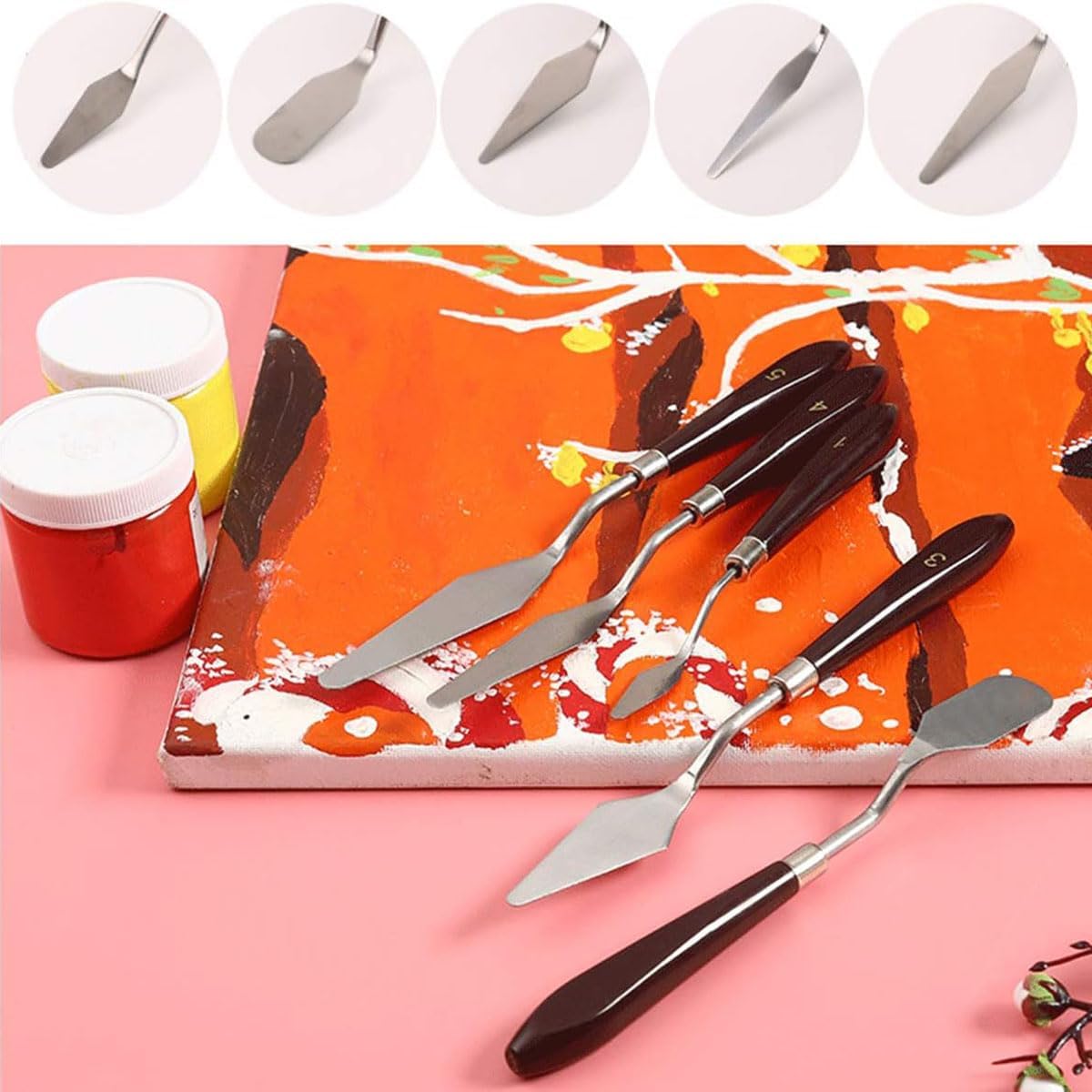 18 Piece Painting Knives Stainless Steel Spatula Palette Knife Professional Palette Knife Painting Wood Handle Oil Painting Accessories Color Mixing Set for Oil Canvas Acrylic Painting