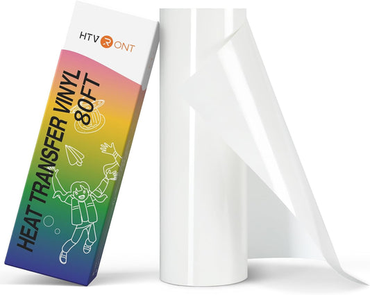 HTVRONT Heat Transfer Vinyl Roll - 12' x 80ft White HTV Vinyl for T Shirts, Compatible with Cricut & Silhouette Cutting Machine - Easy to Use for Personalized Gifts