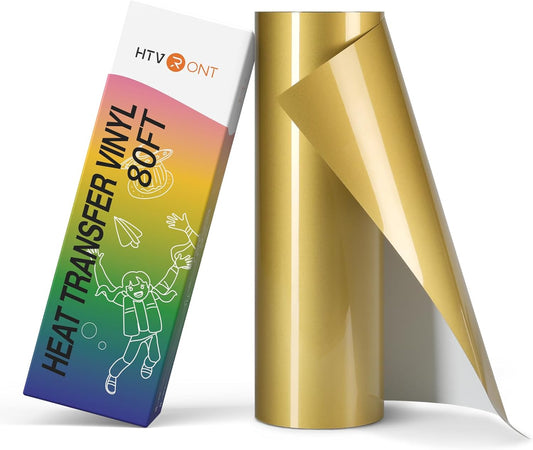 HTVRONT Heat Tranfer Vinyl Roll - 12” x 80ft Gold HTV Vinyl for T Shirts, Iron on Vinyl Compatible with Cricut Cutting Machine - Easy to Use for Personalized Gifts (Gold)