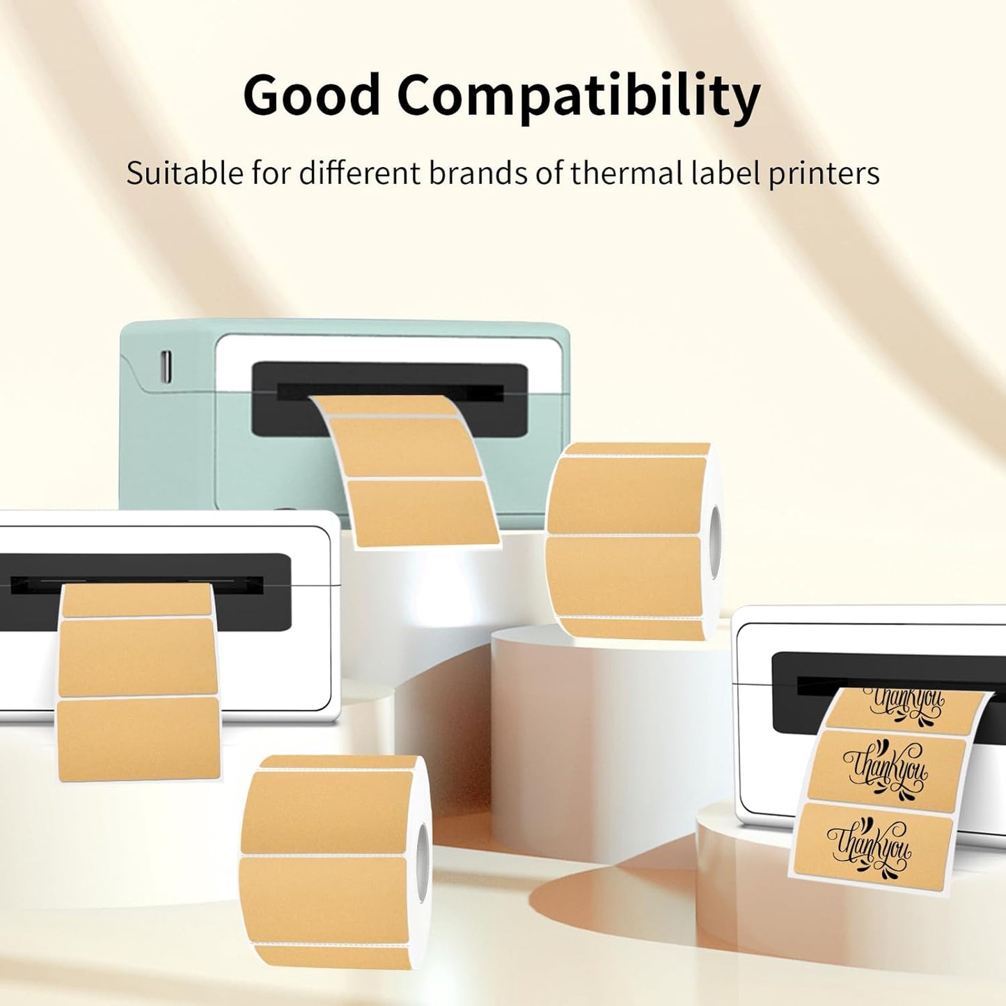 2x1 Inch BrownThermal Labels, Waterproof Brown Thermal Printer Stickers, Self-Adhesive Shipping Label Printer Sticker for Barcode, Name, Address, 300 Labels/Roll Perforated Lines