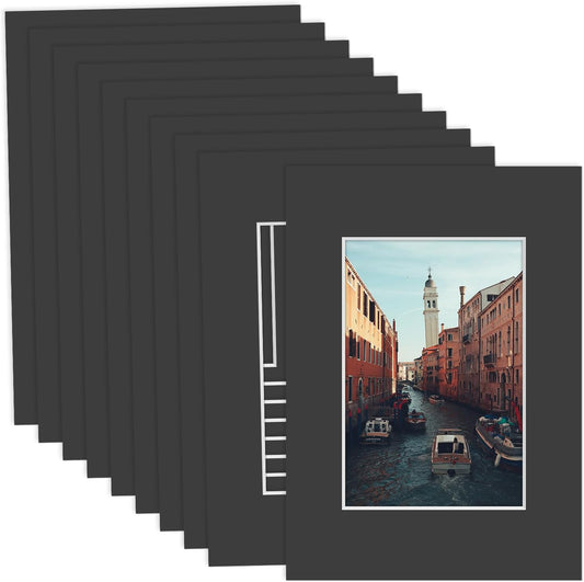 MBC Mat Board Center, 10 Pack 5x7 for 3.5x5 Black Picture Mats Frame Mattes, Bevel Cut, Acid Free, 4-ply Thickness