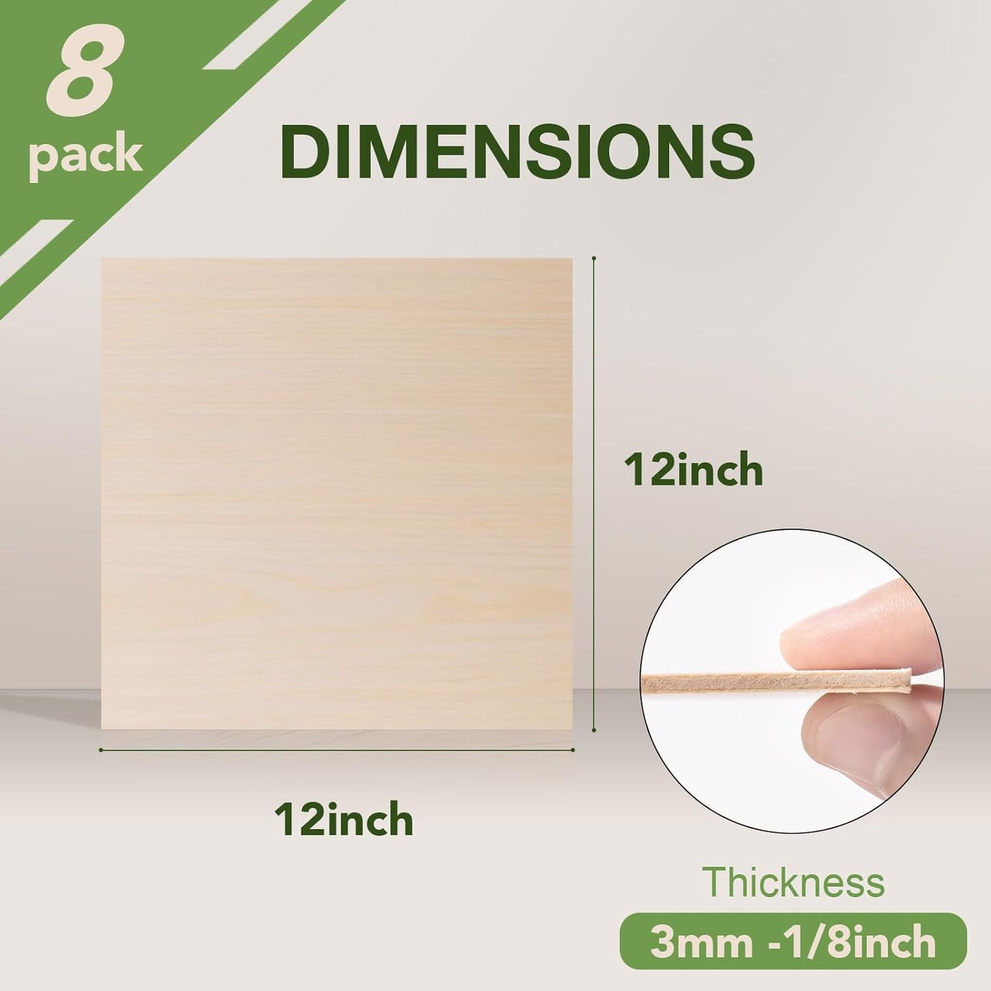 8 Pack Maple Plywood Sheets, 12 x 12 x 1/8 Inch, 3mm Plywood for Laser Cutting, Thin Unfinished Wood Sheets for Architectural Models, Wood Burning and DIY Crafts