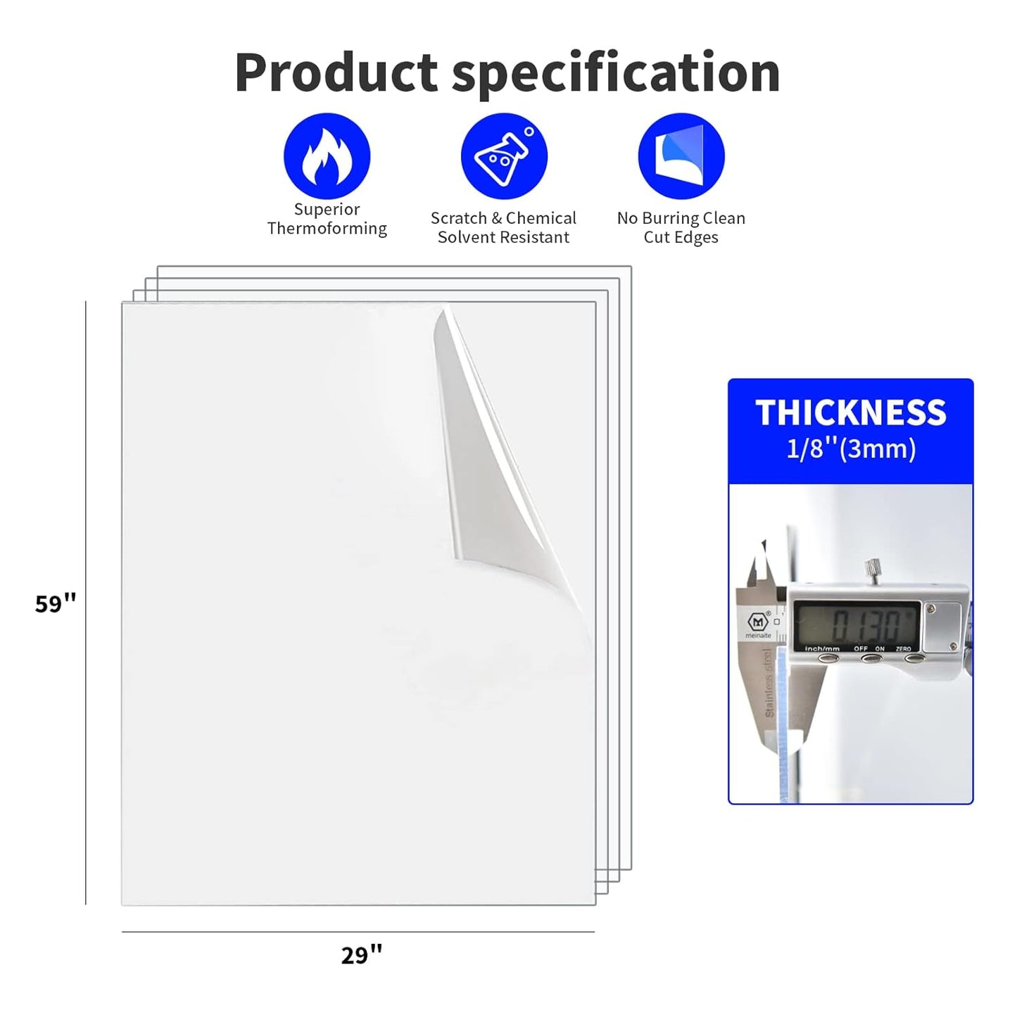 Art3d (2 Pack) 1/8" Thick Plexiglass Sheets - 59" x 29" PET Clear Acrylic Sheets for Art Design，Craft Projects, Signs, DIY in Home, Wedding, Festival,Party,Office