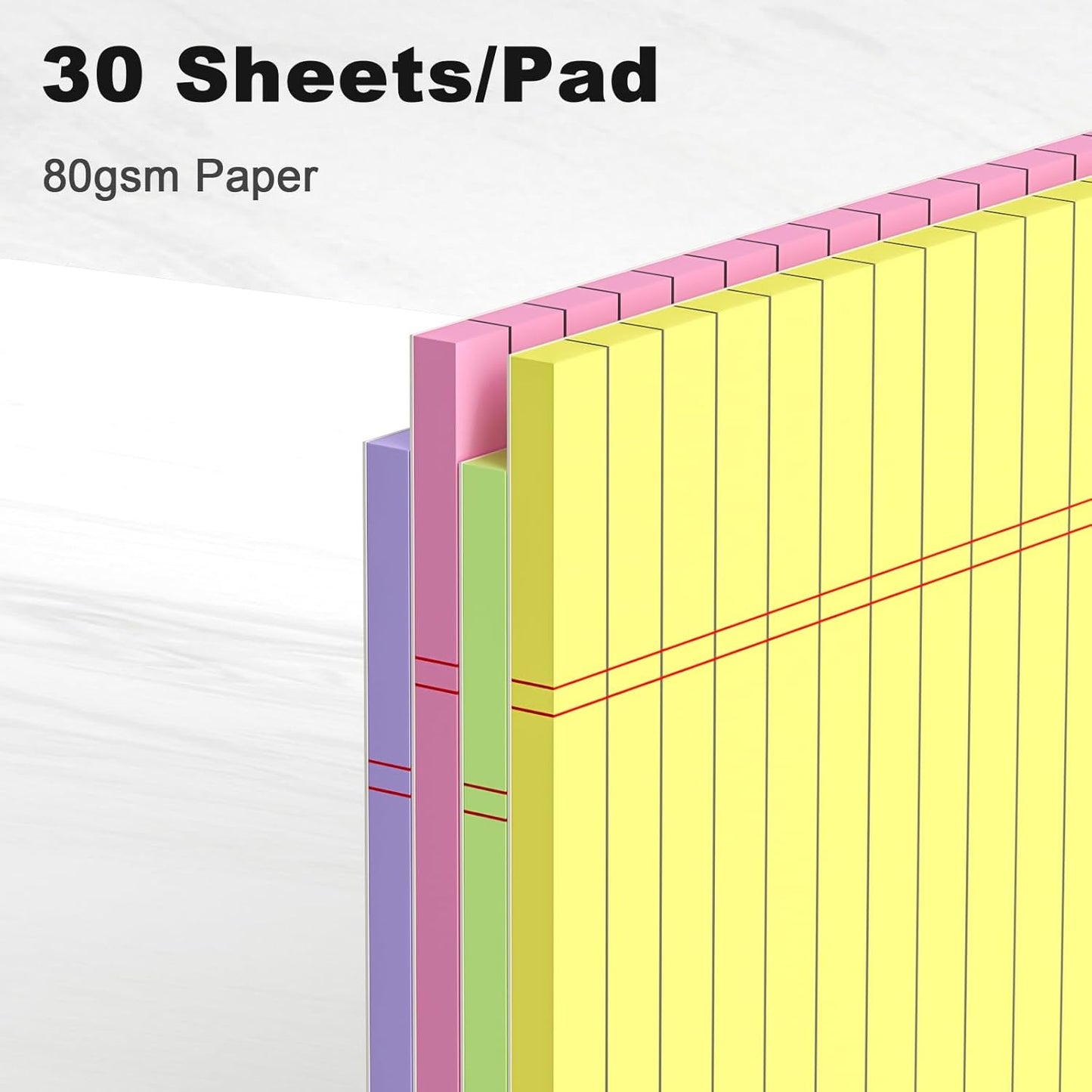 Colored Legal Pads 8.5 x 11 Note Pads, Wide Ruled Sturdy Back Writing Pads 30 Sheets/Pad, 20lb Colored Paper, Perforated Notepad with Sturdy Back (4 Pads)