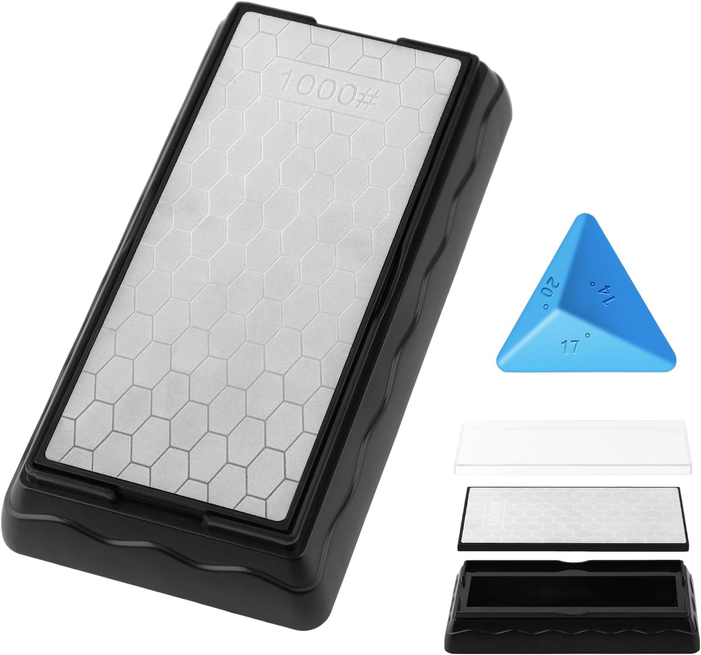 Double-sided Diamond Sharpening Stone,Knife Sharpening Stone with Extra Fine 1000/Coarse 600 Grit Diamond Plate, Storage Case with Non-Slip Base & Angle Guide(7 x 3.5 Inch)