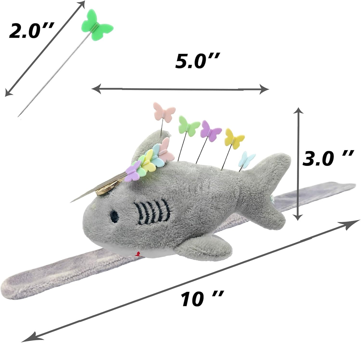 Cute Sharks Wrist Pin Cushion for Sewing with Magnetic, Snap Bracelet Wrist Bands for Pins and Needles Include 50 Lovely Butterfly Straight Pins.