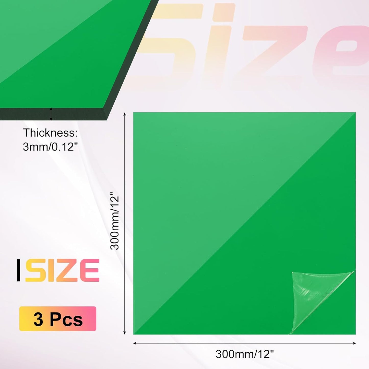 uxcell 3Pcs Acrylic Sheets 12x12 Inch Acrylic Panel 1/8 Inch-3mm Plastic Board for Picture Frames Sign Holders DIY Display Projects Craft, Clear Green