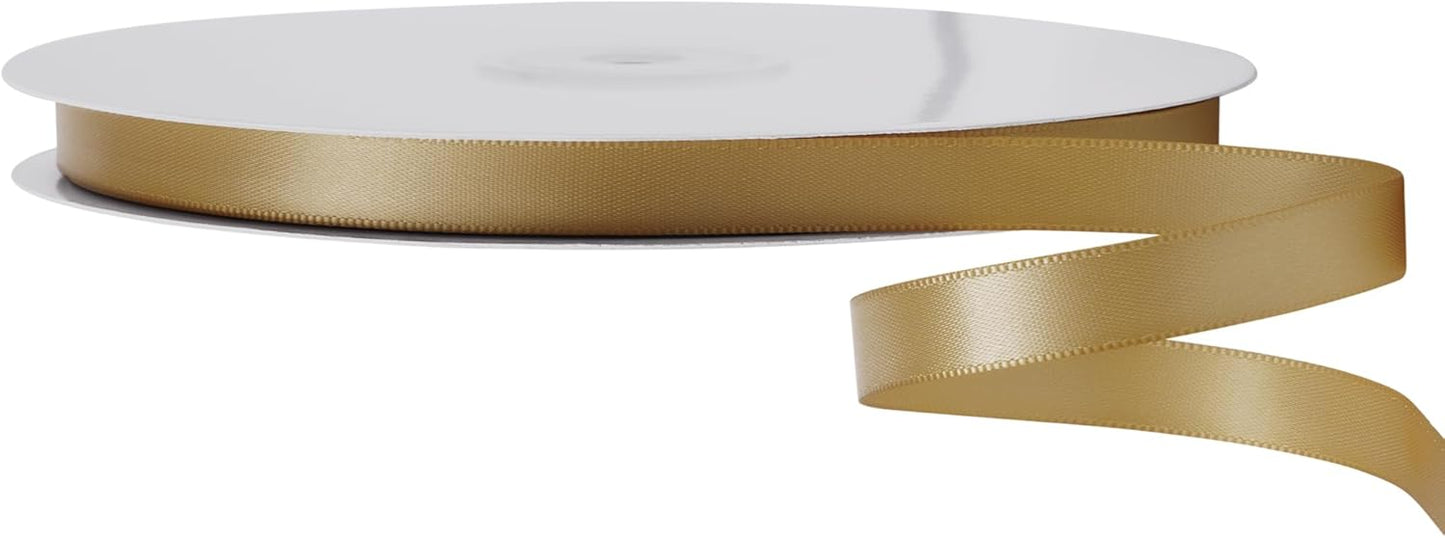 LIUYAXI Pale Gold Satin Ribbon, Double Faced 1/2" X Continuous 25 Yards Ribbons Perfect for Gift Wrapping Bows Bouquet Wedding Craft and More