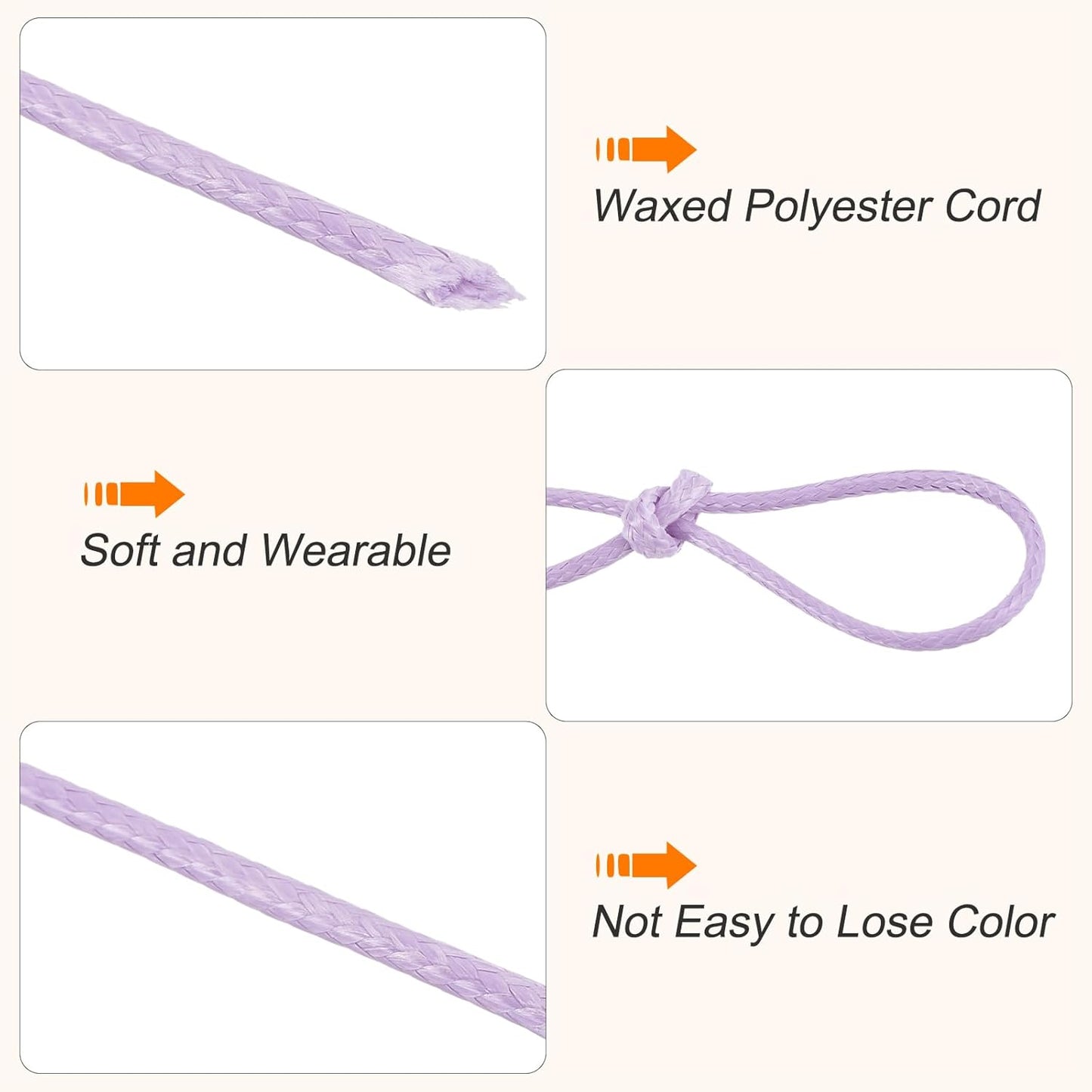 MECCANIXITY Waxed Cord 1mm Waxed Polyester Cord 175 Yard Wax String for Bracelet Making,Necklaces, Beading,Jewelry Making and DIY Crafts(Light Purple)