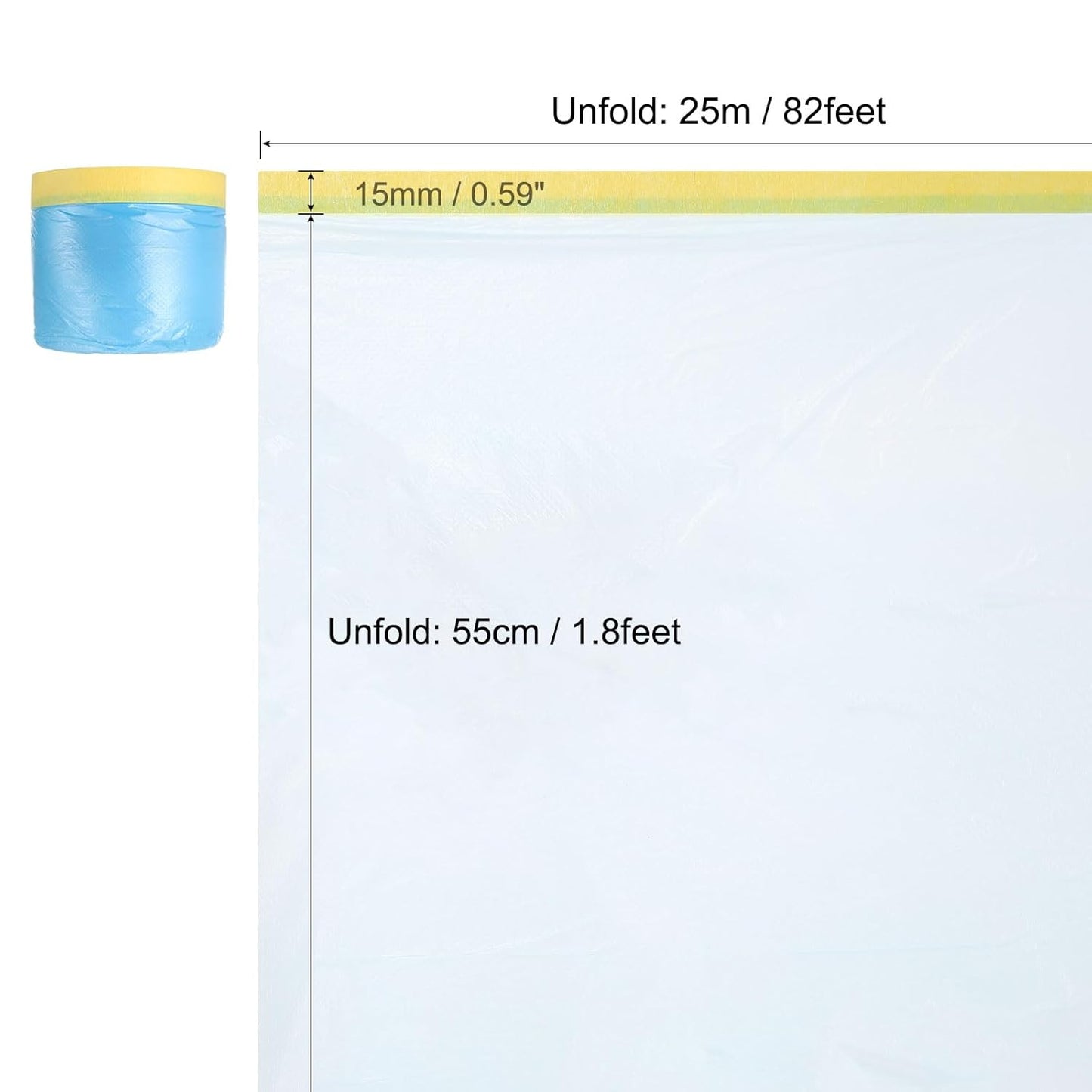 uxcell Pre-Taped Masking Film, 1.8ft x 82ft Plastic Paint Drop Cloth with Medium-Tack Painters Tape for Painting Spraying Protection Blue Film 6Pcs