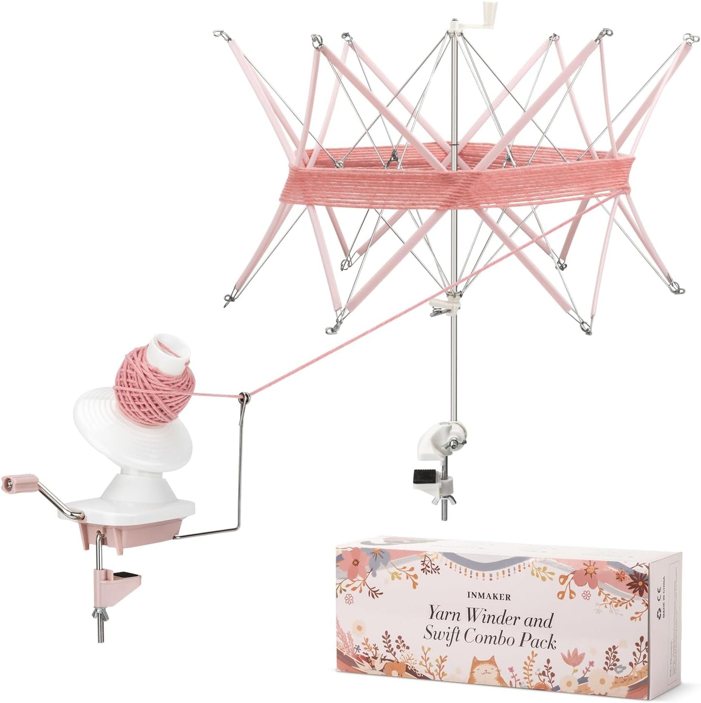INMAKER Yarn Winder and Swift, Ball Winder and Swift Combo for Crocheting & Knitting, Quick Install Yarn Spinner, Essential Tool for Crafting Enthusiasts