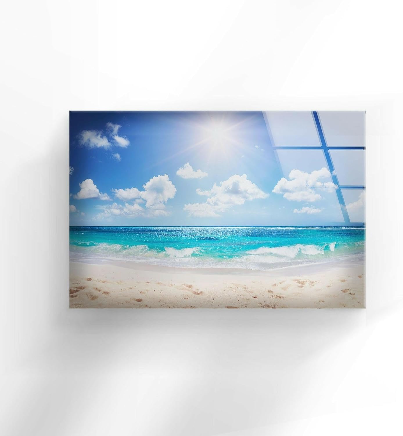 My Photostation.com Round 31,5'' Summer Beach Landscape Glass Wall ArtTempered Glass Printing Wall Decor Large Wall Art Wall Hangings